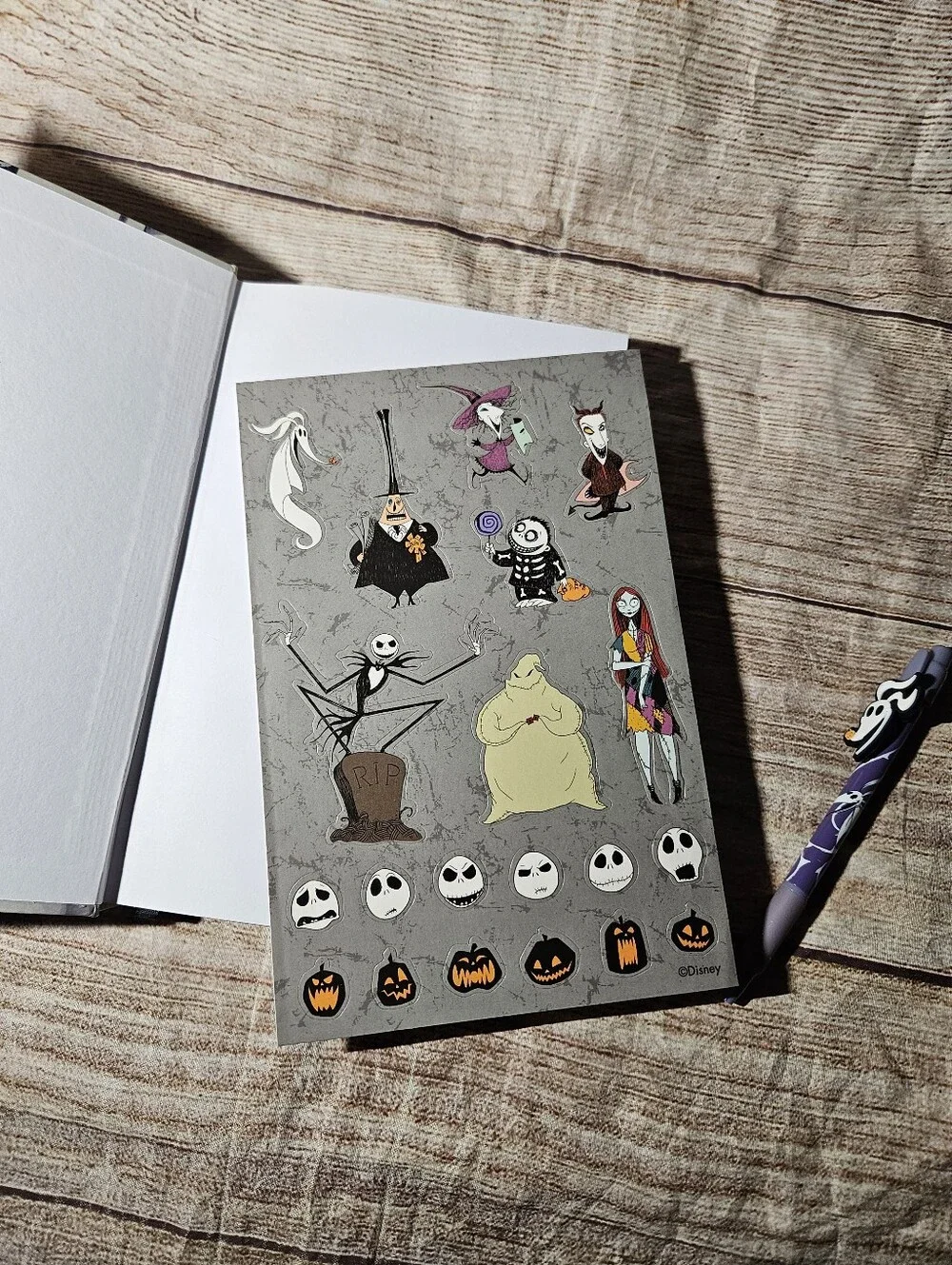 Disney Nightmare Before Christmas hard cover journal, stickers and zero pen
